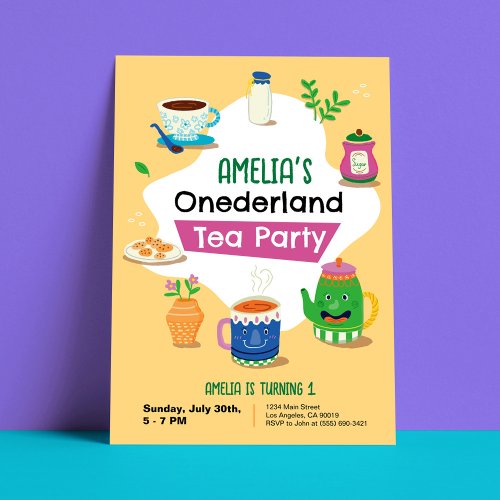 Onederland Tea Party _ First Birthday Party Invita Invitation