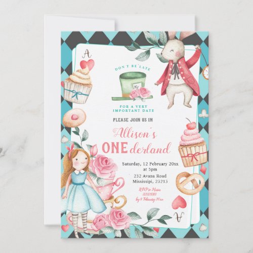 Onederland Tea Party Girl Birthday Invitation