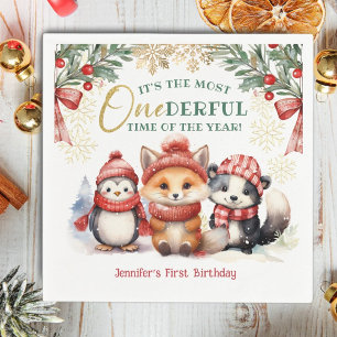 Onederland Winter Animals 1st Birthday Party Napkins