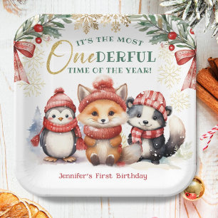 Onederland Winter Animals 1st Birthday Party Paper Plates