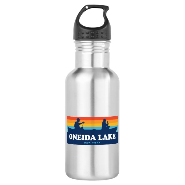 Oneida Lake New York Canoe Stainless Steel Water Bottle (Front)