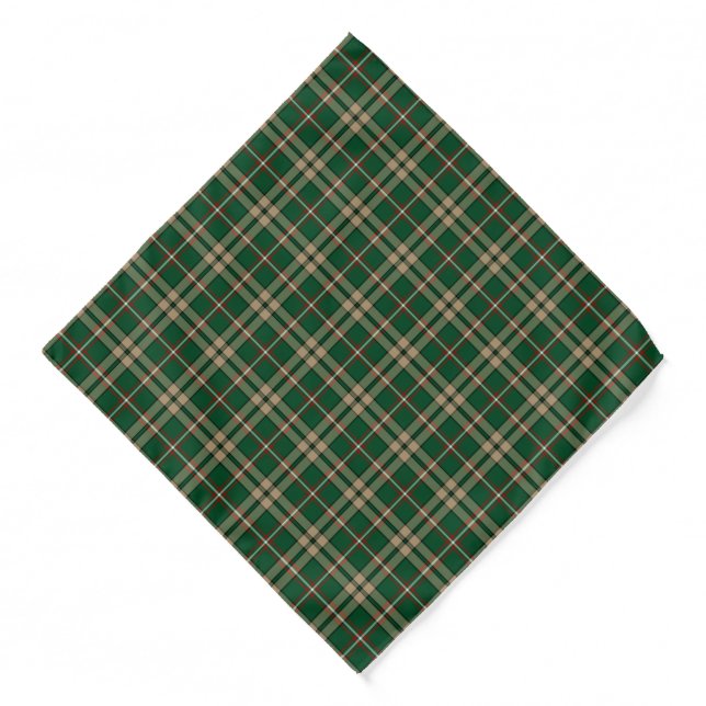O'Neill Tartan Green and Tan Plaid Pattern Bandana (Front)