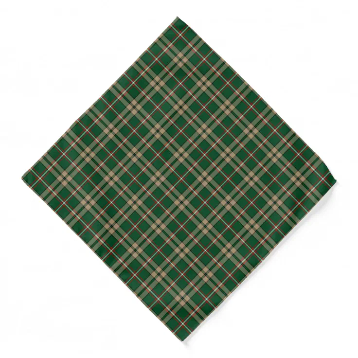 O'Neill Tartan Green and Tan Plaid Pattern Bandana (Front)