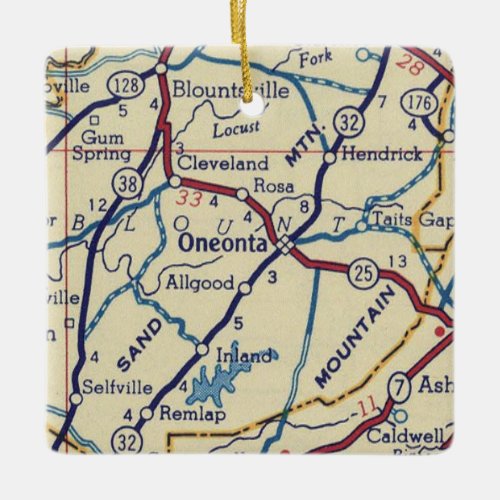 Oneonta AL Vintage Map Ceramic Ornament