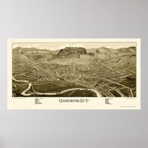 Oneonta NY Panoramic Map _ 1884 Poster