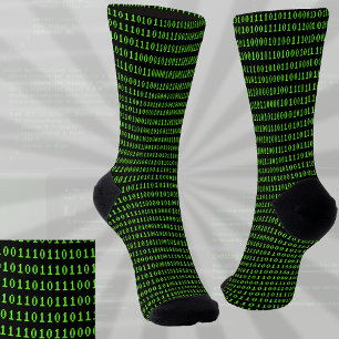 Ones and Zeroes Coding Green on Black Programmers Socks