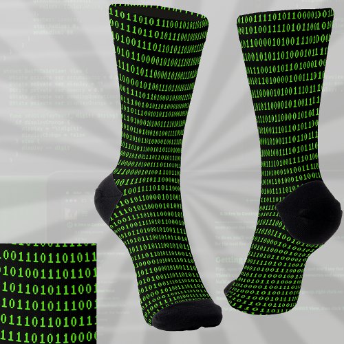 Ones and Zeroes Coding Green on Black Programmers Socks