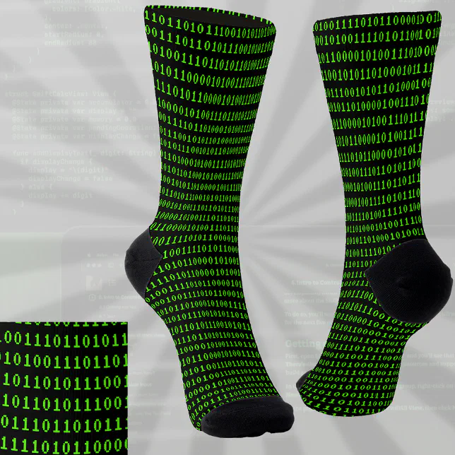 Ones and Zeroes Coding Green on Black Programmers Socks | Zazzle
