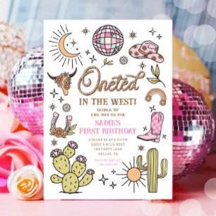 Oneted in the West Disco Cowgirl First Birthday Invitation