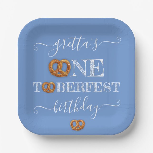 Onetoberfest Pretzel Birthday Party Paper Plates (Front)