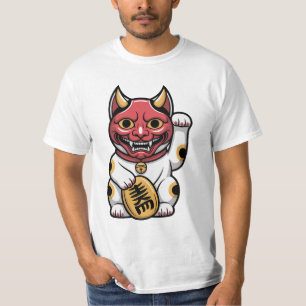 Oni Cat Japanese Mythical Cat with Oni Mask Cu T-Shirt