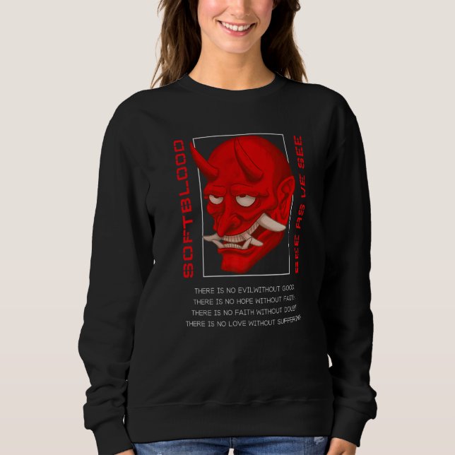 Oni Demon Japanese Mask Black Red Designer Sweatshirt (Front)