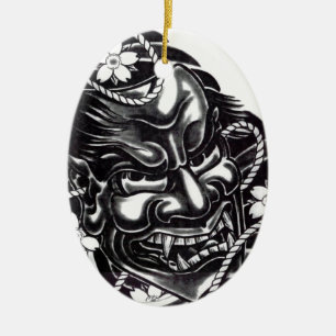 Oni Mask Japanese Design Ceramic Ornament