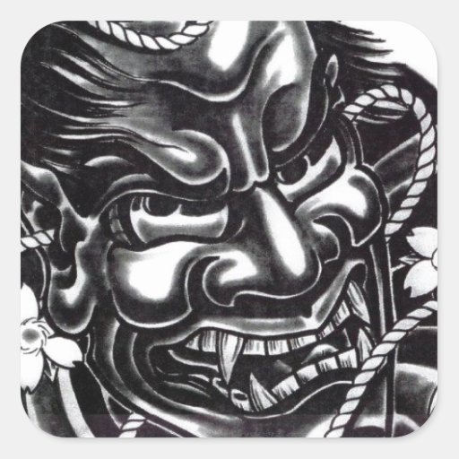 Oni Mask Japanese Design Square Sticker | Zazzle