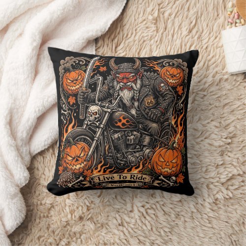 Oni Samurai Biker Halloween Pillow - Live To Ride