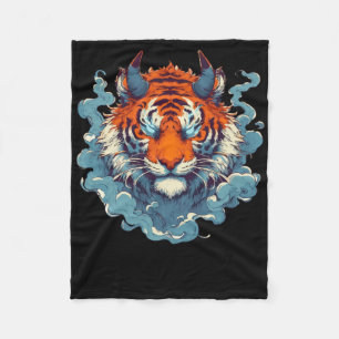 Oni Tiger Tattoo Retro Vintage Sticker Fleece Blanket