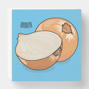 Onion cartoon illustration wooden box sign