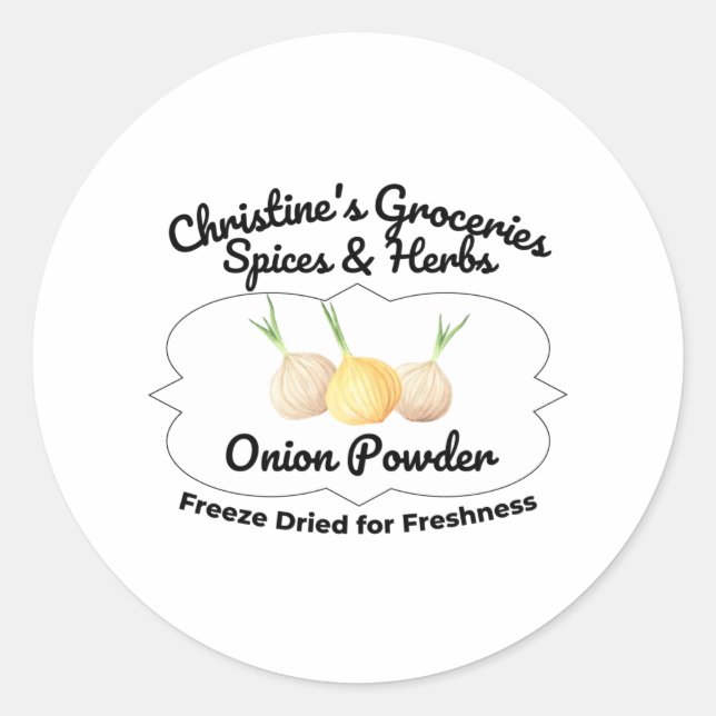 Onion Powder spice jar. Classic Round Sticker (Front)