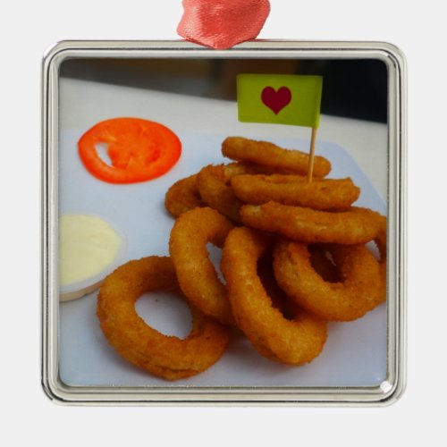 Onion Rings with Mayonnaise and Tomato Metal Ornament