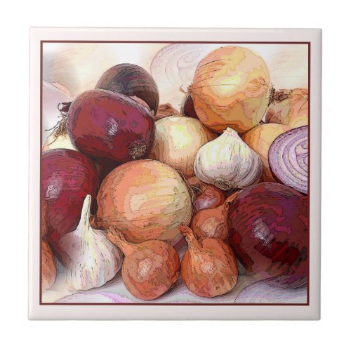 Onions and Garlic Classic Kitchen Art Food Theme Ceramic Tile