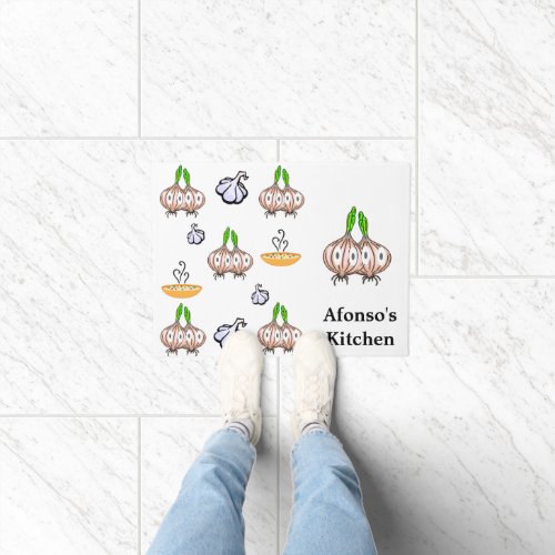 Onions Garlic Food Kitchen Cook Mushroom Door Mat