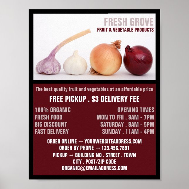 Onions & Garlic, Greengrocers Advertising Poster (Front)