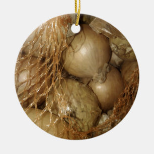 Onions In Net, Food Vegetables, Spicy Cooking Ceramic Ornament