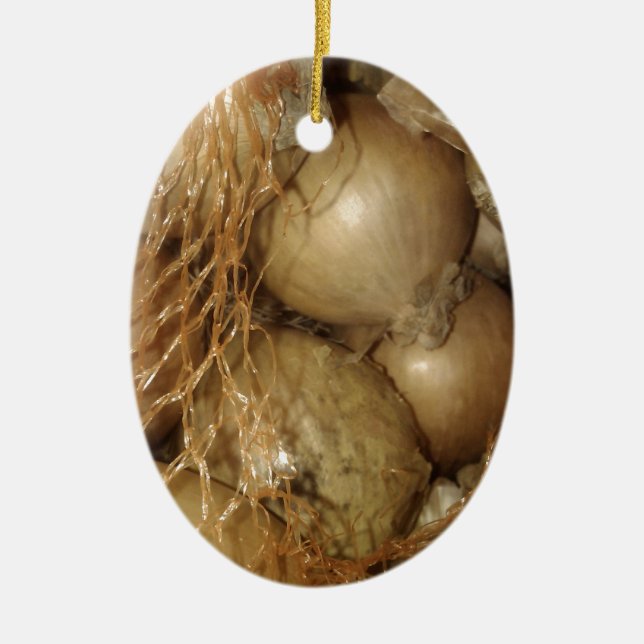 Onions In Net, Food Vegetables, Spicy Cooking Ceramic Ornament (Front)