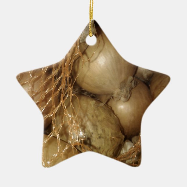 Onions In Net, Food Vegetables, Spicy Cooking Ceramic Ornament (Front)
