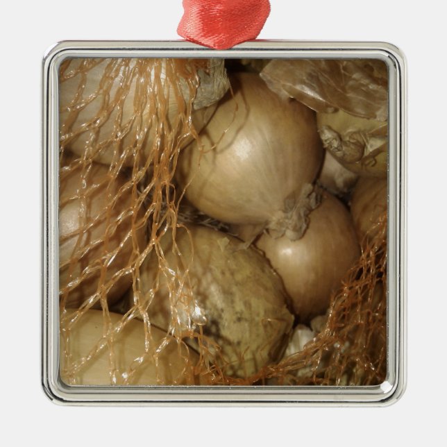 Onions In Net, Food Vegetables, Spicy Cooking Metal Ornament (Front)