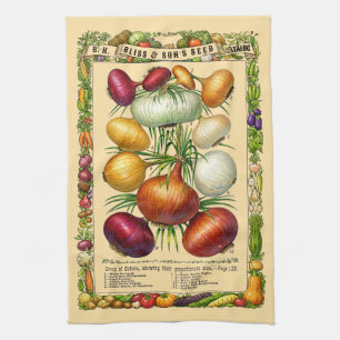 Onions Retro Victorian Era Botanical Art Kitchen Towel