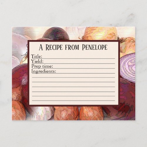 Onions with Garlic and Name Write on Recipe Card