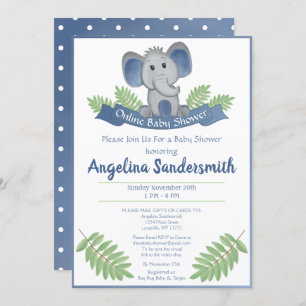 Online Baby Shower By Mail Blue Boy Elephant Invitation