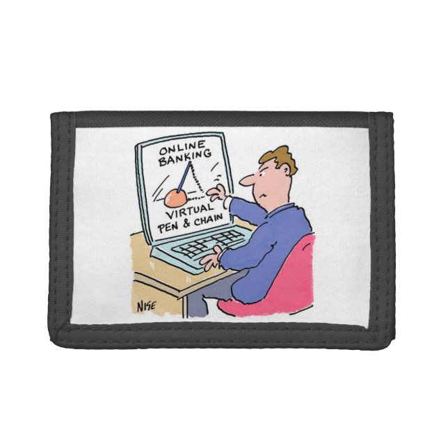 Online Banking Humour Funny Bank Customer Cartoon Trifold Wallet (Front)