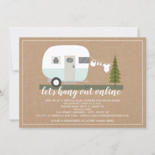 Online Blue Trailer Camper Woodland Baby Shower Invitation
