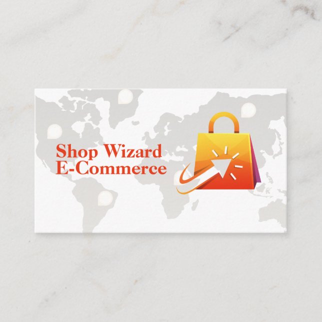 Online Click Shopping | E-Commerce | World Map Business Card (Front)