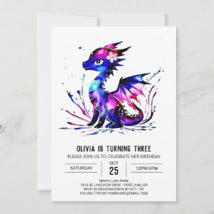 Online Colorful Dragon Digital Girl Birthday Invitation