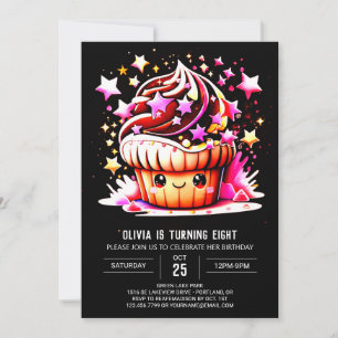 Online Cute Elegant Muffin Girl Birthday Invitation