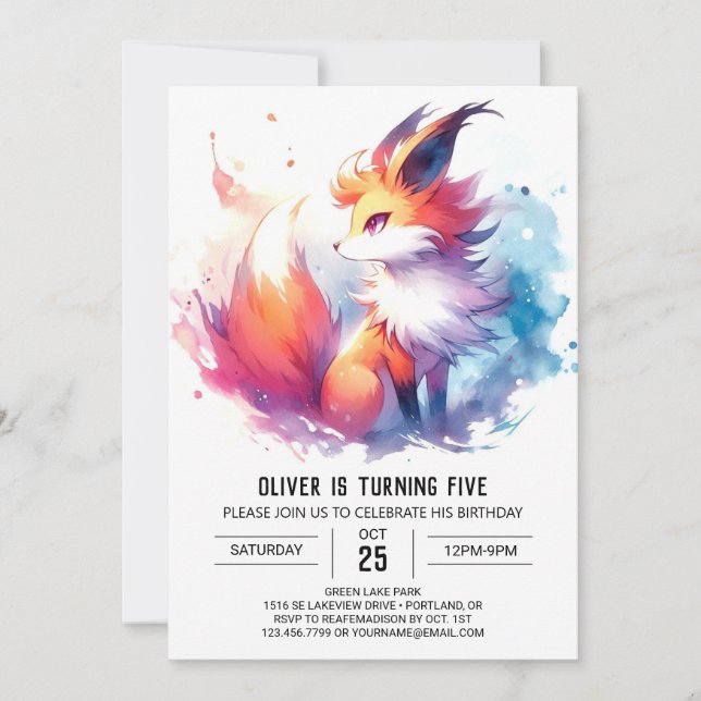 Online Elegant Fox Birthday Invitation (Front)