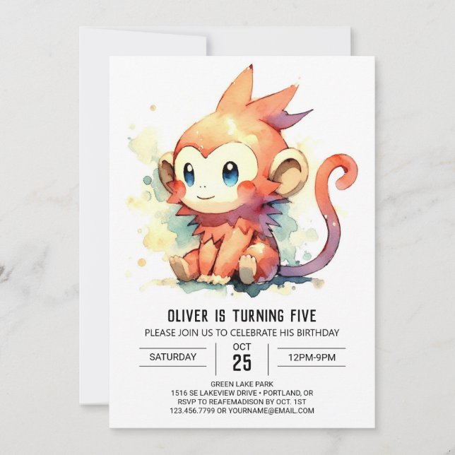 Online Elegant Monkey Birthday Invitation (Front)