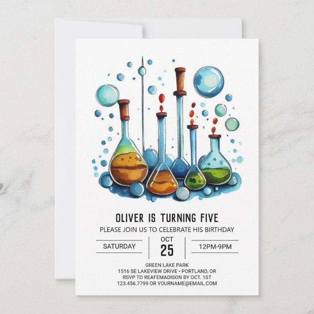 Online Experiment Whimsy Scientist Birthday Invitation (Front)