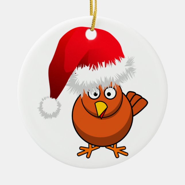 Online Farming Christmas Chicken Ceramic Ornament (Front)