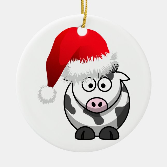 Online Farming Christmas Cow Ceramic Ornament (Front)