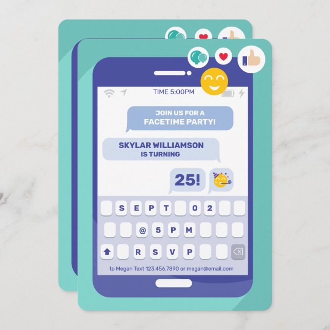 Online Group Video Chat Phone Text Message Party Invitation (Front/Back)