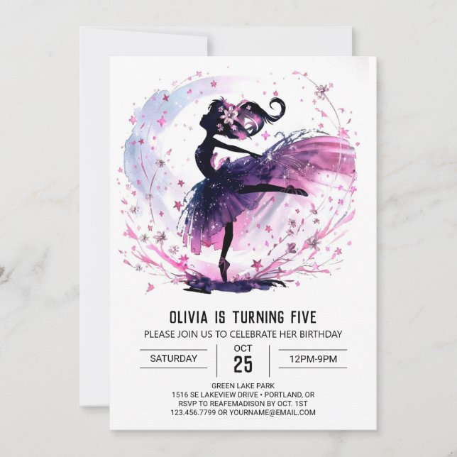 Online Kids' Ballerina Birthday Invitation (Front)