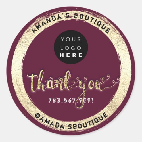  Online Makeup Cosmetics Thank You Script Burgundy Classic Round Sticker