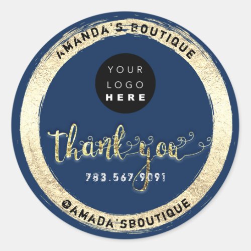  Online Makeup Cosmetics Thank You Script Gold Blu Classic Round Sticker