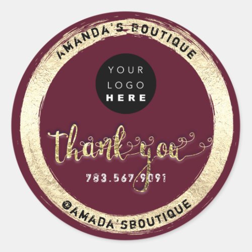  Online Makeup Cosmetics Thank You Script Maroon Classic Round Sticker