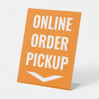 Online Order Pickup Orange Pedestal Sign
