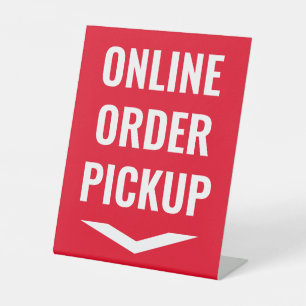 Online Order Pickup Red Pedestal Sign
